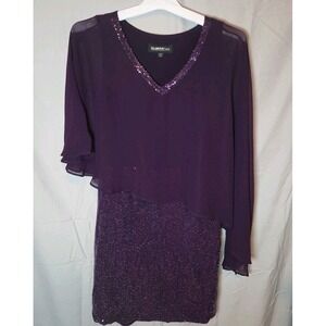 John Meyer Cocktail Dress Sz 4P  Purple-Sequins-Sheer Overlay MSRP $129